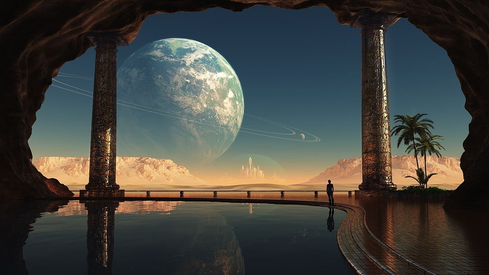 planet with ring digital artwork, planet HD wallpaper