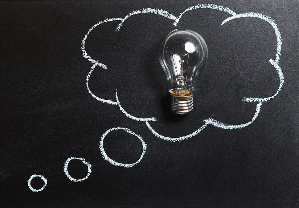 clear light bulb with dialogue box cloud symbolizing idea sketch HD wallpaper