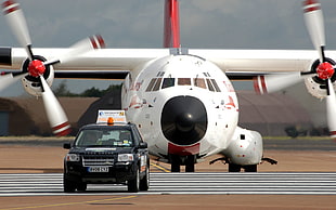 black SUV and white airplane, aircraft, Turkish Air Force, Transall C-160, car