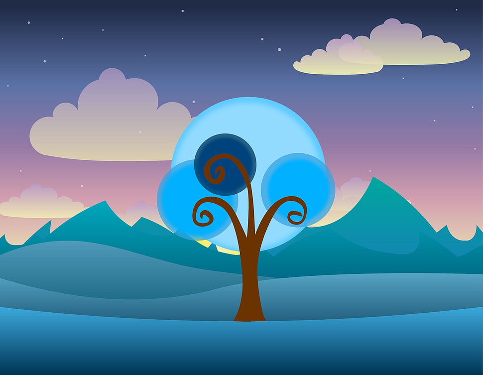 blue leaf tree digital wallpaper HD wallpaper