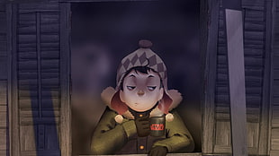 illustration of boy wearing coat, Star Wars, cup, artwork