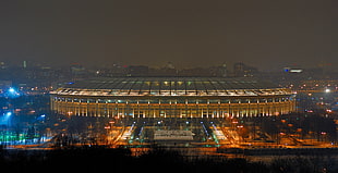 aerial photo of lighted stadium