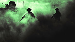 two army men illustration, military, smoke, soldier, war