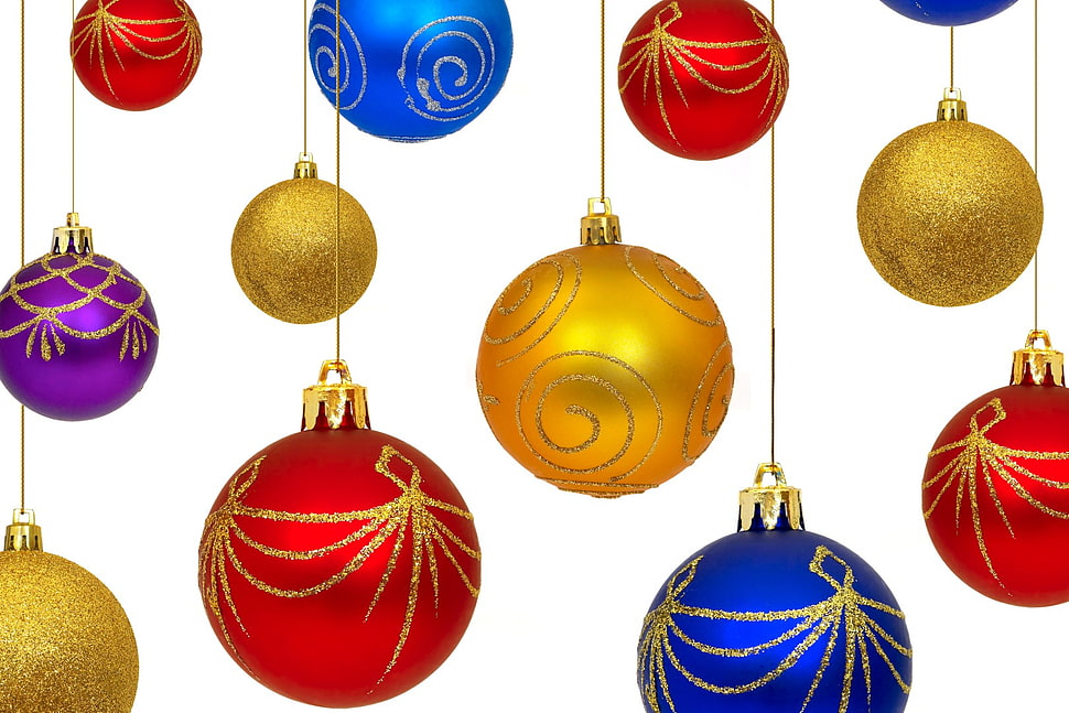 assorted color Christmas baubles HD wallpaper