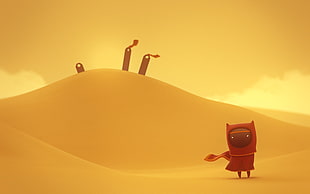 red cartoon character on dessert field illustration, dune, illustration, Journey (game), video games