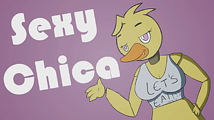 yellow character with sexy chica text overlay