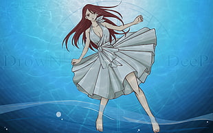 female anime wearing white dress drown deep HD wallpaper