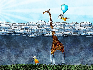 girl and giraffe painting HD wallpaper