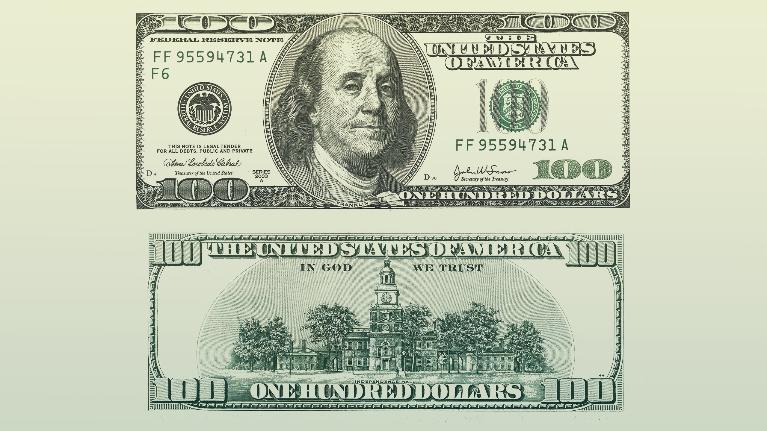 100 U.S. Dollars bill back and front view