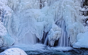 landscape photography of waterfalls during winter