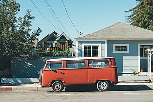 red van, Volkswagen, red, car, house HD wallpaper