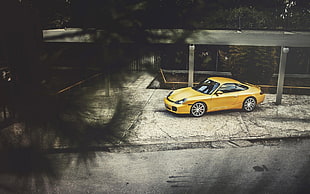 yellow sport coupe, car, Porsche, yellow cars