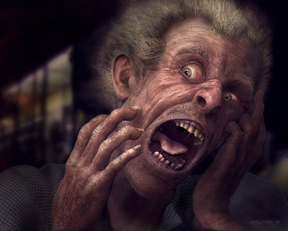 man's portrait, horror, face, werewolves HD wallpaper