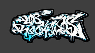 white and blue text, Los Rockeros, Photoshop, graffiti, 2maek HD wallpaper