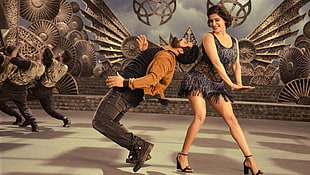 woman and man dancing illustration HD wallpaper