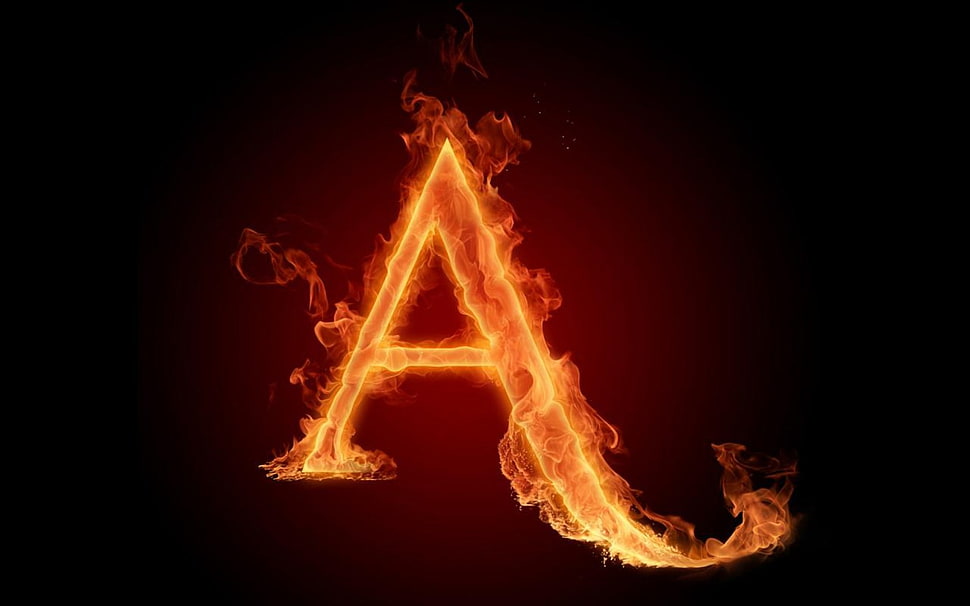 flaming letter a, fire, typography HD wallpaper