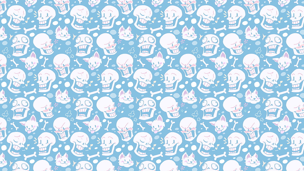 white skull artwork, digital art, blue background, faded, skull HD wallpaper