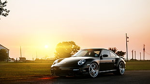 black coupe, car, Porsche, Porsche 911 Turbo