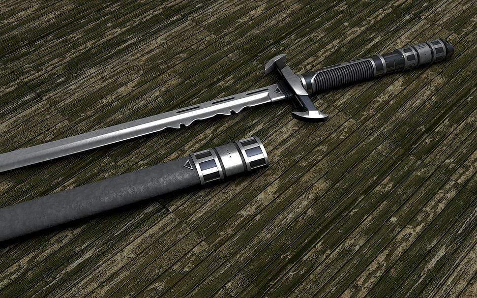 black and silver sword with sheath, sword HD wallpaper