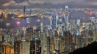 gray concrete buildings, Hong Kong, city, landscape
