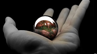 person's left hand, abstract, selective coloring, space art, space