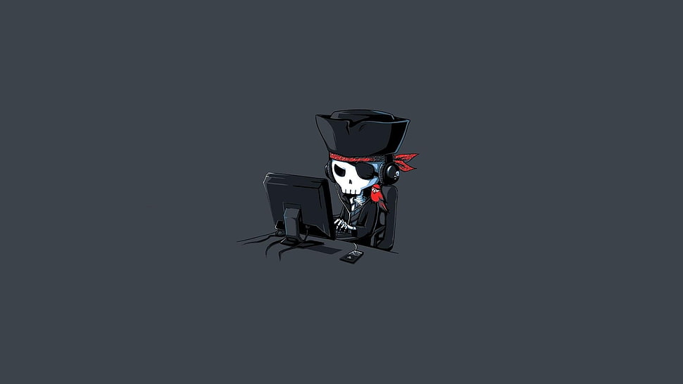 white skeleton at computer wallpaper, pirates, skeleton, computer HD wallpaper
