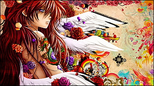 red haired man with wings anime character illustration