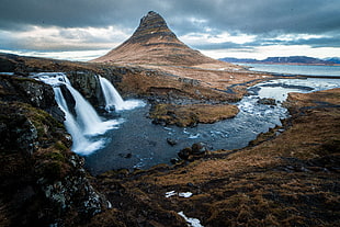 waterfalls near mountain wallpaper, nature, water, snow, waterfall