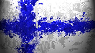 blue and gray abstract painting, Suomi, Finland, flag, paint splatter HD wallpaper