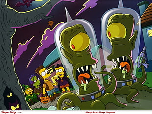 Simpsons with alien characters illustration, The Simpsons, Bart Simpson, Lisa Simpson