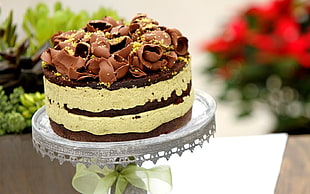 round chocolate cake on plate HD wallpaper