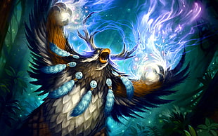brown and white bird digital wallpaper,  World of Warcraft, druids