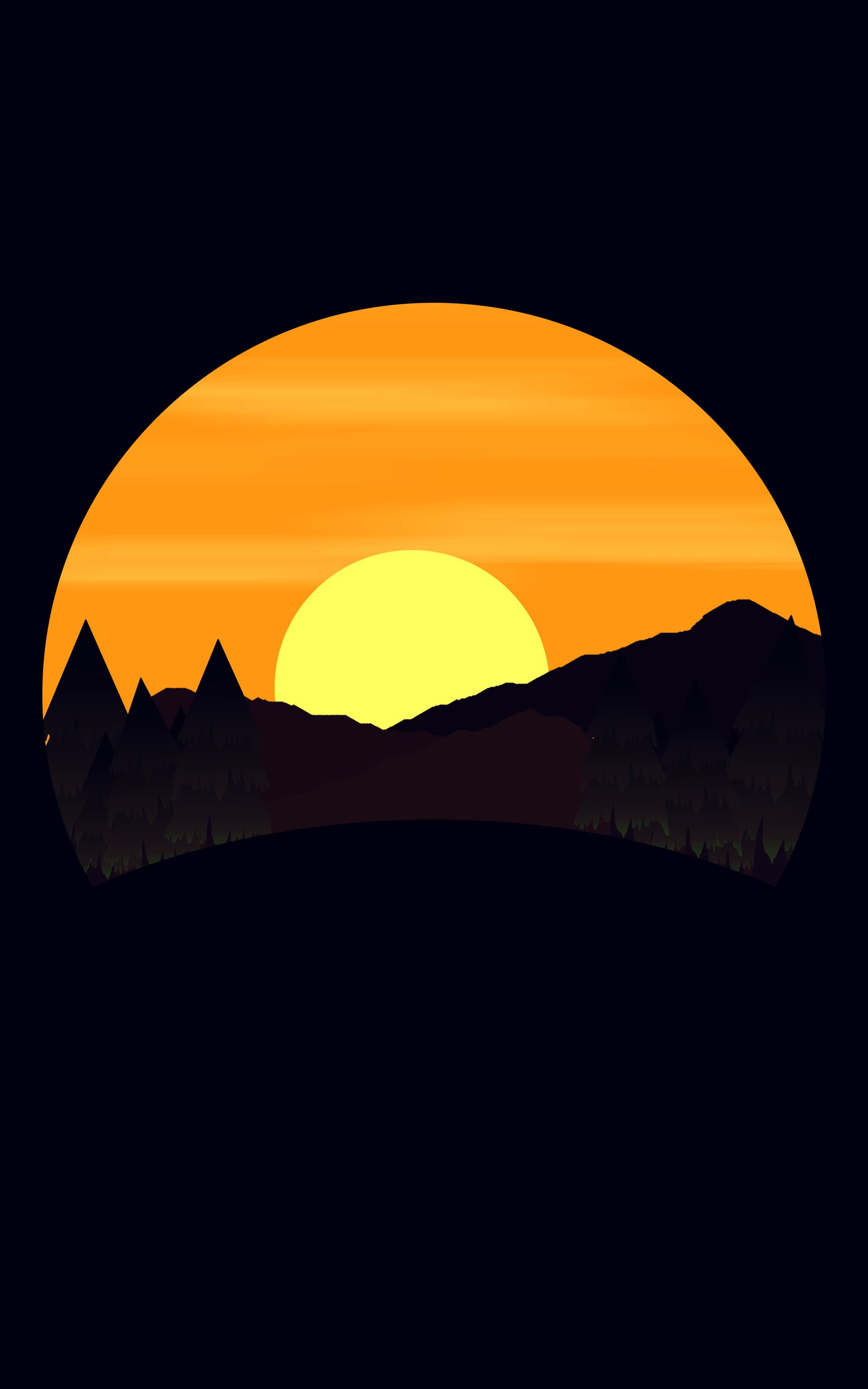 mountain and sun artwork, simple background, digital art, nature, landscape