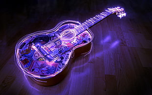 LED acoustic guitar on floor HD wallpaper