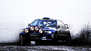 blue and black Subaru coupe, car, Subaru, rally cars, Subaru Impreza 