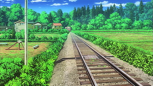 white and brown wooden fence, Non Non Biyori, anime, landscape, nature