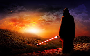 Star Wars holding red sword illustration, Star Wars, lightsaber HD wallpaper