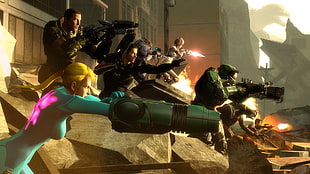 video game screengrab, Samus Aran, Commander Shepard, Master Chief, Garrus Vakarian HD wallpaper