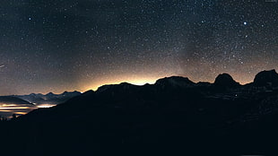 silhouette of mountain, night, sky, mountains