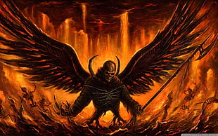 winged demon surrounded with flame graphic HD wallpaper