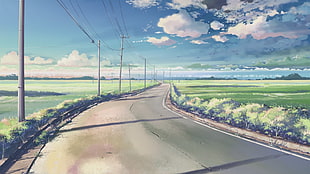gray concrete road, anime, 5 Centimeters Per Second, Makoto Shinkai , road HD wallpaper