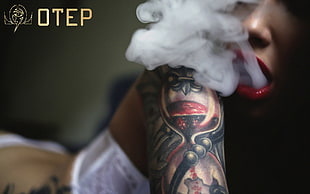 multicolored permanent tattoo, Otep, smoke, women, tattoo