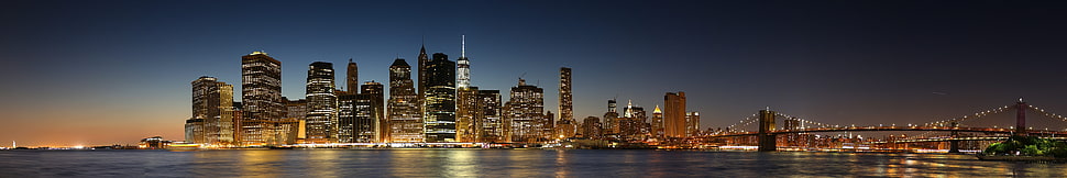 Brooklyn bridge photo during nighttime, manhattan, empire, chrysler building, manhattan bridge HD wallpaper