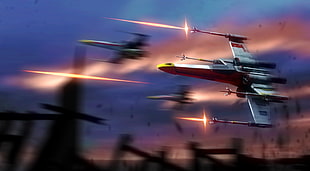 gray and red aircraft game application, Star Wars, artwork, X-wing