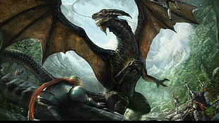 brown dragon HD wallpaper, dragon, cartoon, fantasy art