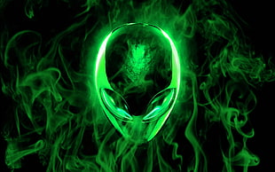 Alienware logo, Alienware, skull, digital art, green