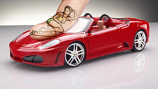 red Ferrari convertible coupe scale model, artwork, car, vehicle