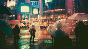group of people under translucent umbrella wallpaper, Masashi Wakui, photography, photo manipulation, umbrella HD wallpaper