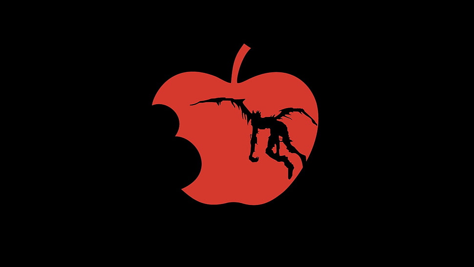 red half bitten apple with shadow illustration HD wallpaper