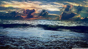 ocean wave under grey sky digital wallpaper, coast